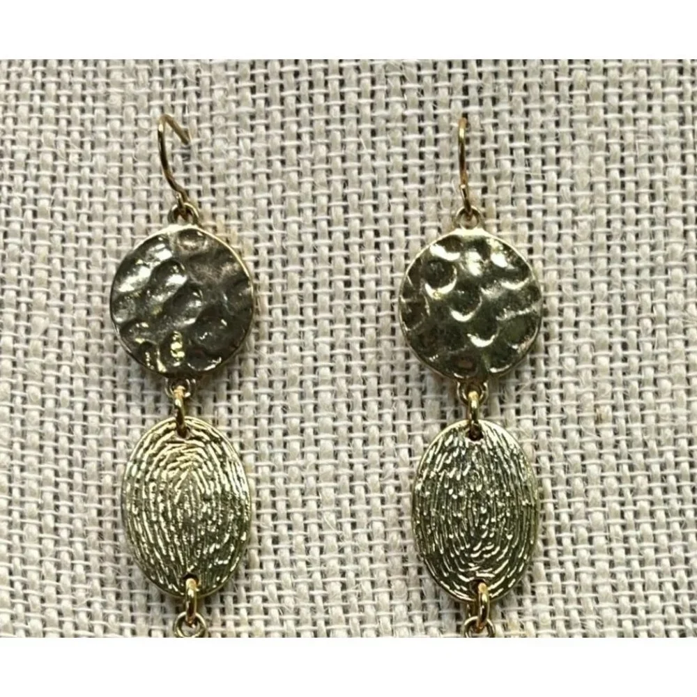 Vintage Dangle Earrings Gold Tone 3 Tiers Filagree Hammered Textured